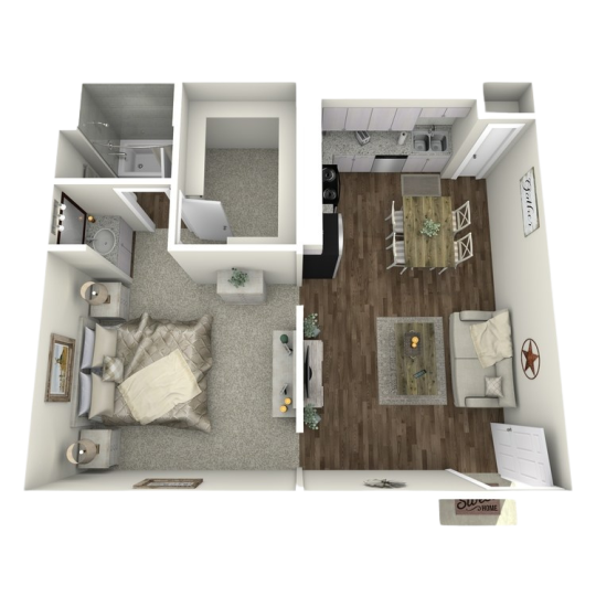 a 3d rendering of a two bedroom apartment at The  Adelene