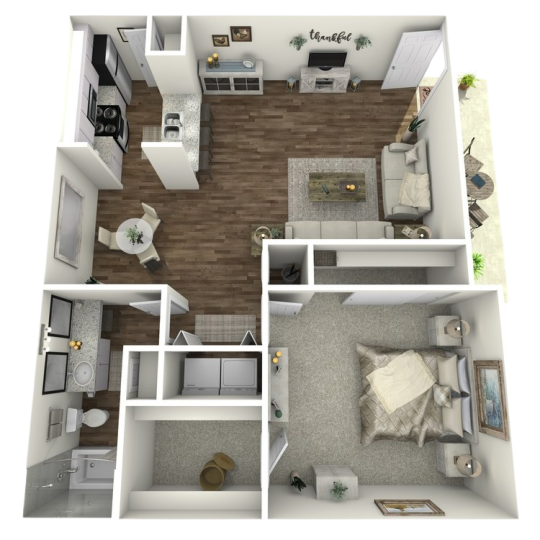 a 3d rendering of a two bedroom apartment at The  Adelene