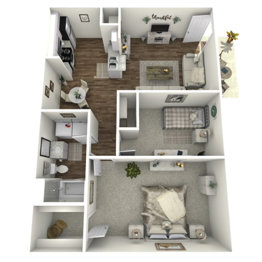 a 3d rendering of a two bedroom apartment at The  Adelene